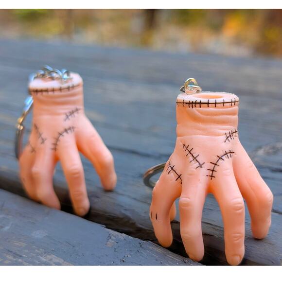 Pair of 2 Wednesday Addams "Thing" Hand Keychains Netflix Series Goth Gifts Set - Picture 1 of 8